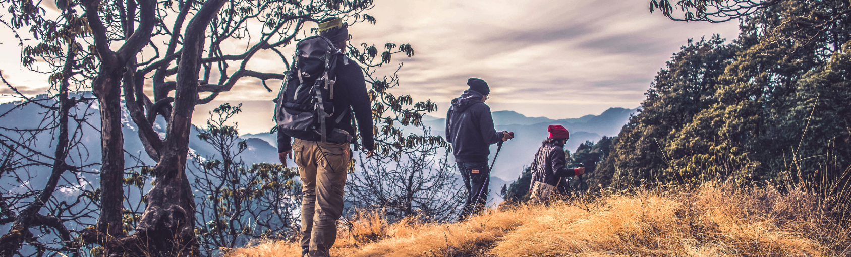 3 people hiking